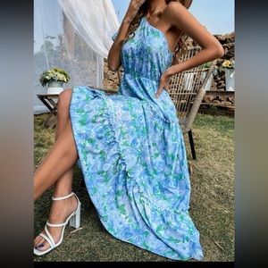 Floral print One shoulderFrill Ruffle Hem Dress